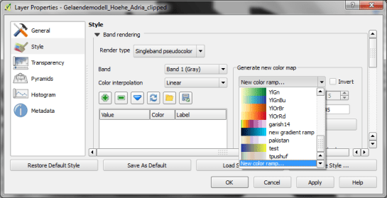 Start by selecting the "new color ramp" option in the raster's style window.